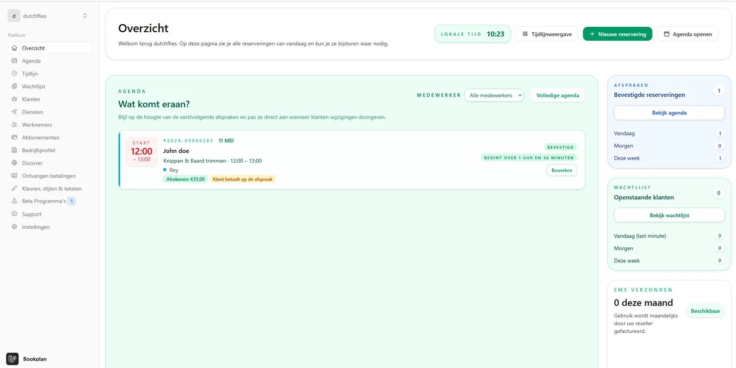 Bookplan dashboard met reserveringsoverzicht