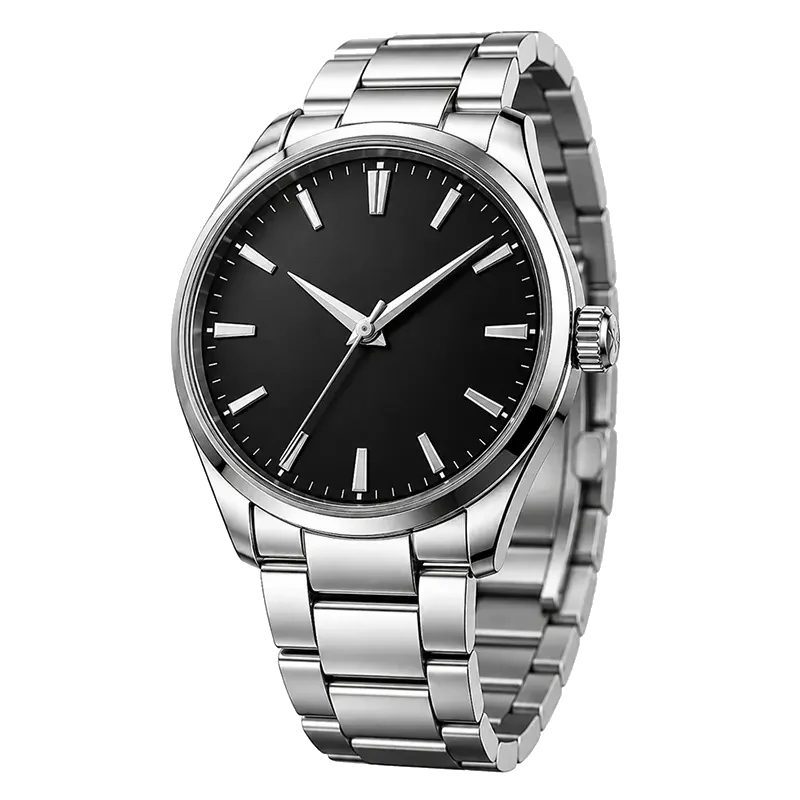 Vrijstaande 3D productvisualisatie van een metalen horloge